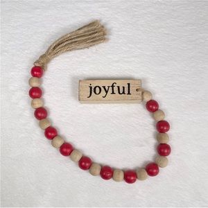 Wooden Joyful Bead Garland 19.5” Christmas Decor, Winter Decor, Bead Garland Red